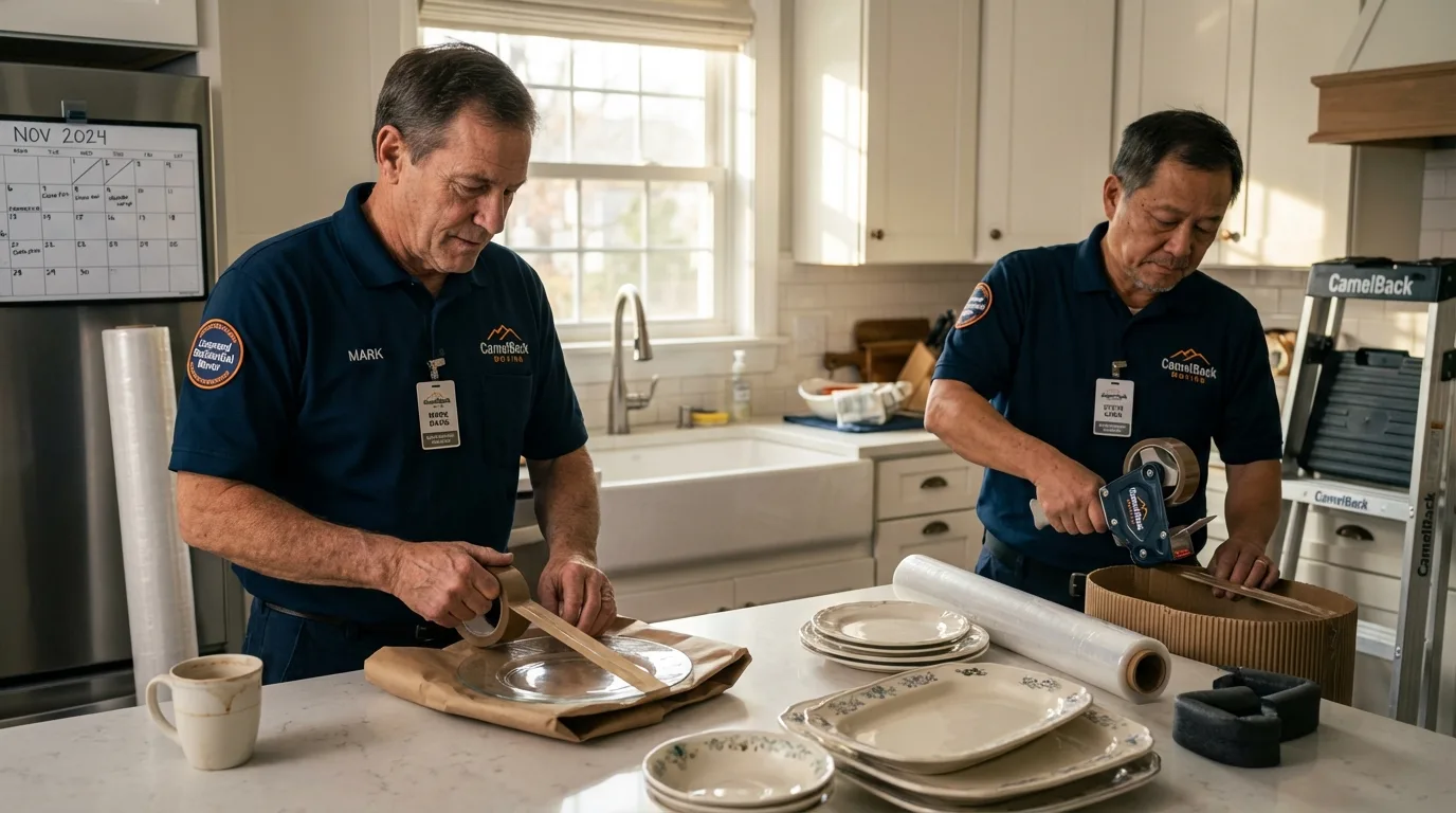 Professional crew packing kitchen dishware in Mont Belvieu, TX